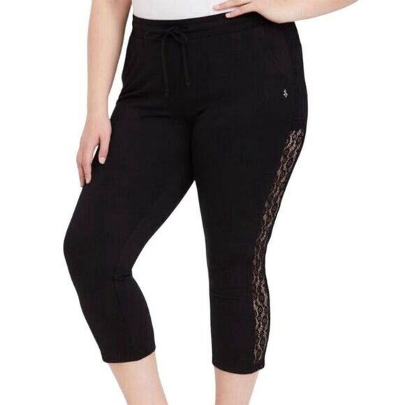 EUC Torrid Plus Size Women's Black Lace Trim Jogger Pants Black Size 3 - Picture 2 of 12